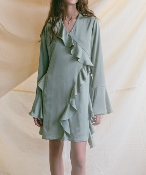 sahara ワンピース Satin Ruffle Asymmetry Dress/サテン