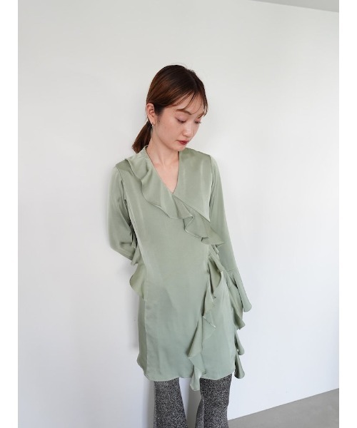 sahara ワンピース Satin Ruffle Asymmetry Dress/サテン