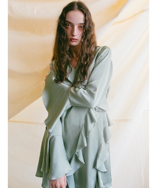 sahara ワンピース Satin Ruffle Asymmetry Dress/サテン