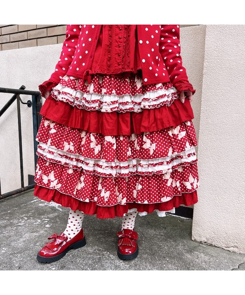 PINK HOUSE（ピンクハウス） スカート 水玉りぼんプリントパッチワーク