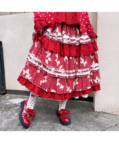 PINK HOUSE（ピンクハウス） スカート 水玉りぼんプリントパッチワーク