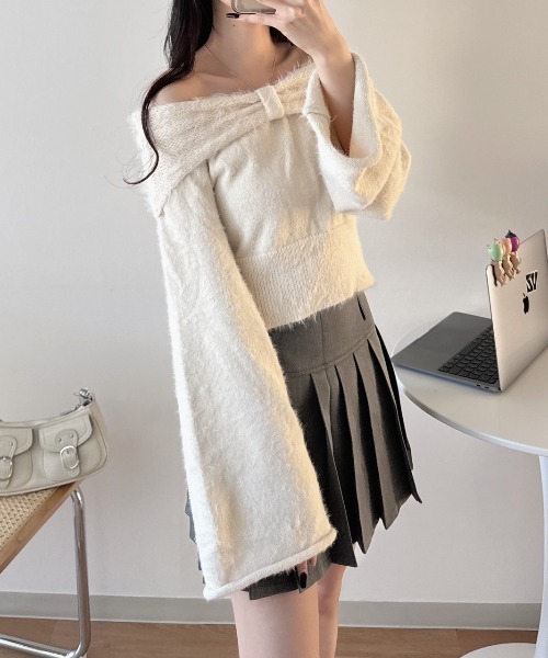 nemne（ネンネ） ニット セーター 「Delfy」リボンオフショルニット