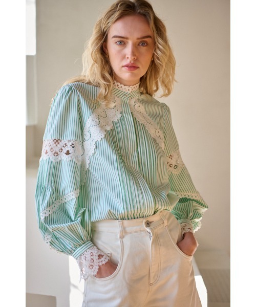 Estella.K シャツ ブラウス Bibi Lace-trimmed Blouse 切り替えレース 