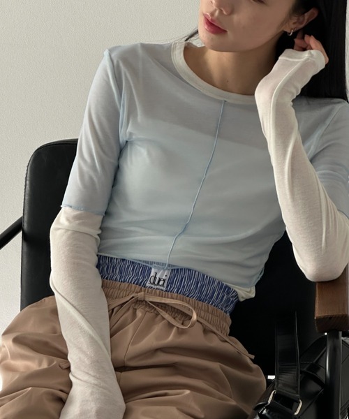 IRENE シアーレイヤードロングスリーブTシャツ duei（デュイ） tシャツ シアーレイヤードロングスリーブトップス