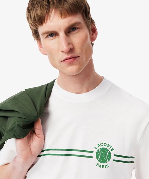 テニス　限定　ラコステ　シャツ LACOSTE tシャツ テニスボールプリントTシャツ メンズ