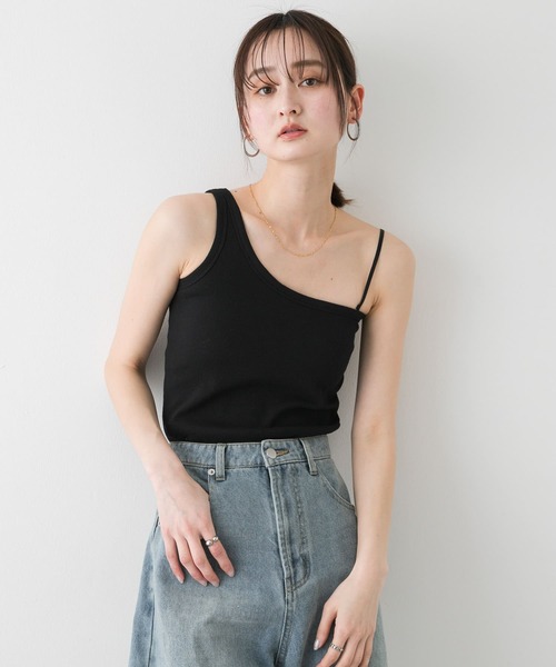 ダークデニム ノースリーブ トップス デコルテオープンノースリニットTOPS[品番：MKSW0051395]｜GYDA