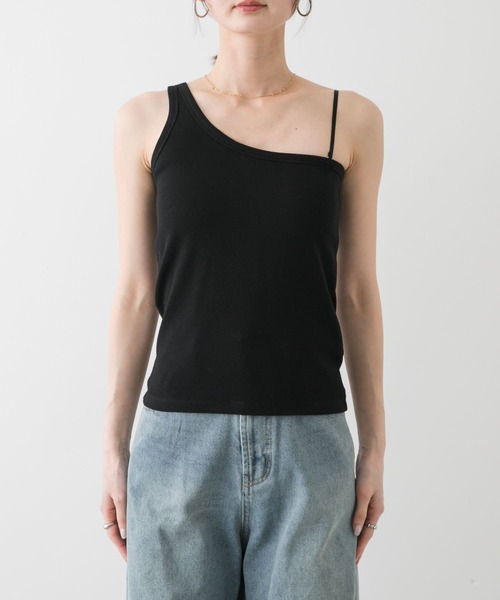 Be You 【 One Shoulder Rib Top Women 】 ファッション レディースファッション トップス タンクトップ レディース Womens One Shoulder Tops Summer Sleeveless Ribbed Tank Top