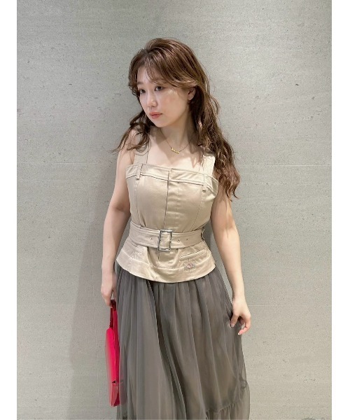 FRAY ID ベージュチュールドレス FRAY I.D フレイアイディ ベージュチュールミモレドレス | 結婚