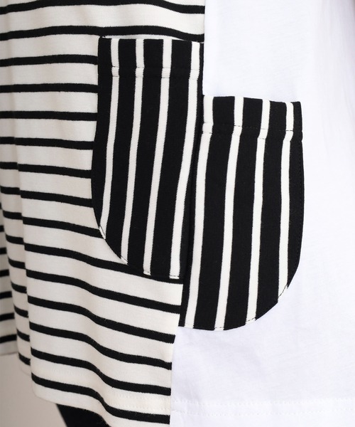 tシャツ BRODIAEA ボーダー切り替え半袖チュニックＴシャツ レディース tシャツ BRODIAEA ボーダー切り替え半袖チュニックTシャツ