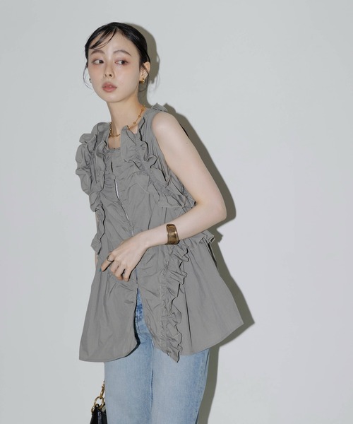 ベスト ジレ ランダムフリル チュニックジレ レディース ベスト ジレ フリルヘムショートジレ レディース : ZOZOTOWN