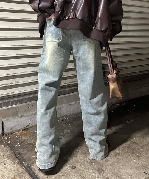 [sedacle girl] повреждение обработка Denim брюки MEDIUM голубой женский 
