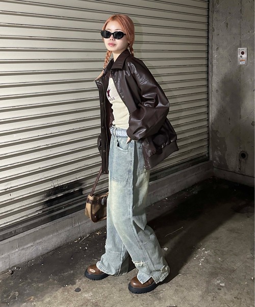 [sedacle girl] повреждение обработка Denim брюки MEDIUM голубой женский 