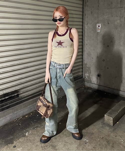 [sedacle girl] повреждение обработка Denim брюки MEDIUM голубой женский 