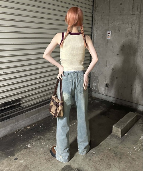 [sedacle girl] повреждение обработка Denim брюки MEDIUM голубой женский 