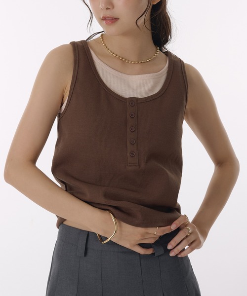 MUHET タンクトップ ノースリーブ layered like tank top with