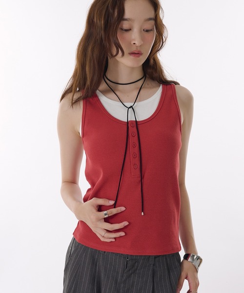 MUHET タンクトップ ノースリーブ layered like tank top with