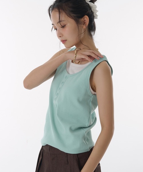 MUHET タンクトップ ノースリーブ layered like tank top with