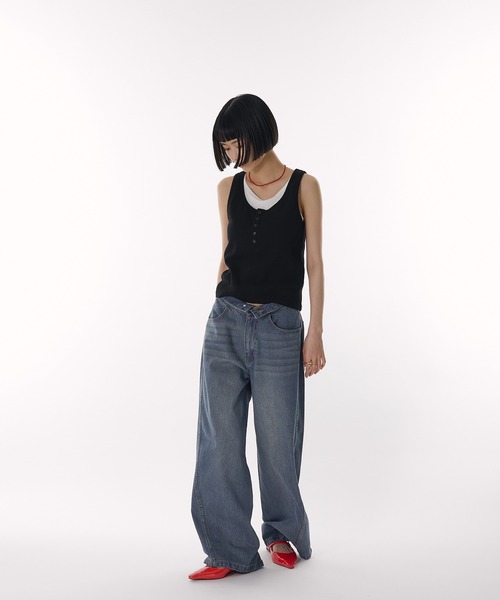 MUHET タンクトップ ノースリーブ layered like tank top with