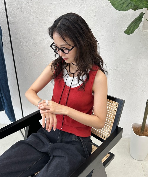 タンクトップ ノースリーブ llic Knit Tanktop レディース MUHET タンクトップ ノースリーブ layered like tank top with