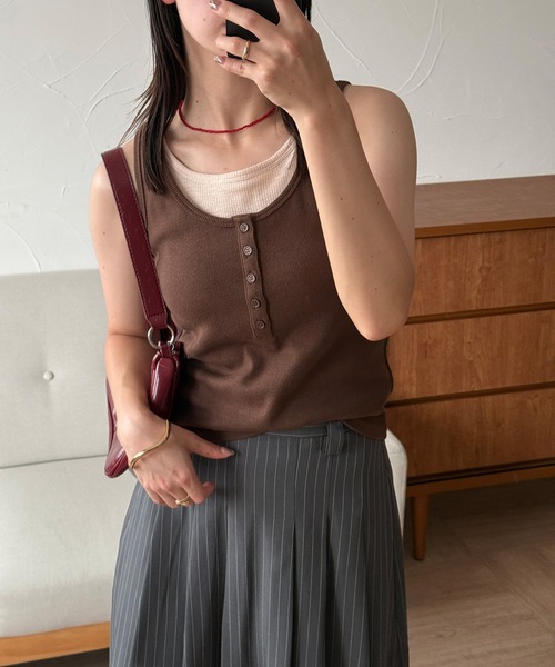 タンクトップ ノースリーブ IM HOOD LAYERED SET TOP レディース MUHET タンクトップ ノースリーブ layered like tank top with