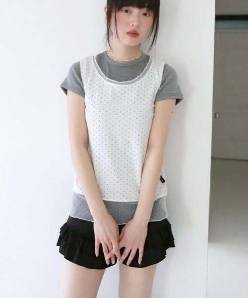 タンクトップ ノースリーブ 「Uglyshadow」DOTTED LAYERED SLEEVELESS レディース