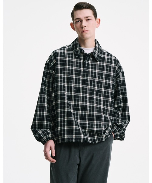 【未使用タグ付】 SOPHNET. ソフネット ワイド　ポロシャツ　黒　XL SOPHNET.（ソフネット） ポロシャツ SAXONY WOOL CHECK POLO SHIRT