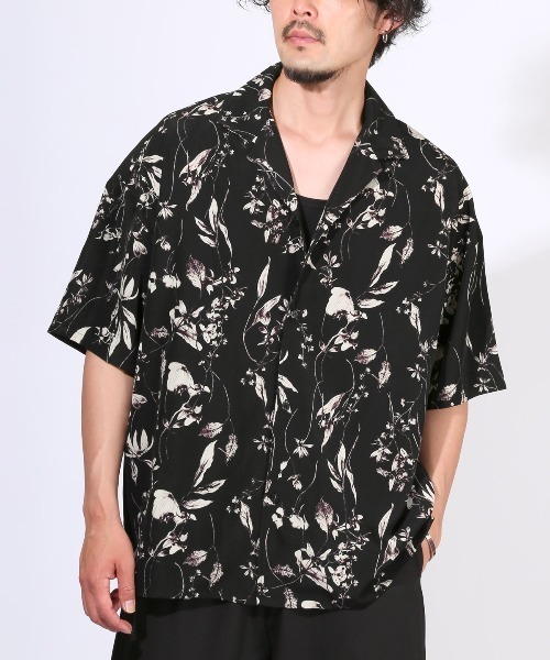 極美品　Theory 現行23SS 半袖シャツ　オープンカラー　花柄　紺　L 極美品 Theory 現行23SS 半袖シャツ オープンカラー 花柄 紺 L