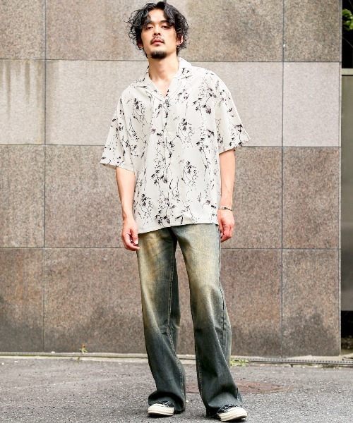 LUXSTYLE シャツ 花柄オープンカラー半袖シャツ メンズ