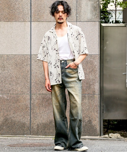 ニードルス　シルバー 花柄 サテン 半袖シャツ L LUXSTYLE（ラグスタイル） シャツ 半袖 花柄オープンカラー半袖シャツ