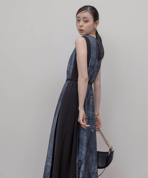 新品　EimeeLaw エイミーロウデニム異素材ドッキングワンピース　コート　Ｍ 新品 EimeeLaw エイミーロウデニム異素材ドッキングワンピース