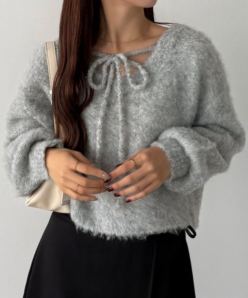 callautia（カラウティア） ニット セーター 前後2wayリボンシャギー