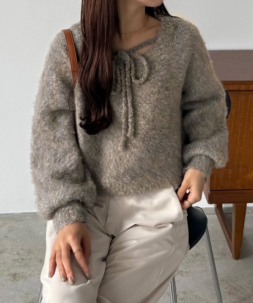 callautia（カラウティア） ニット セーター 前後2wayリボンシャギー