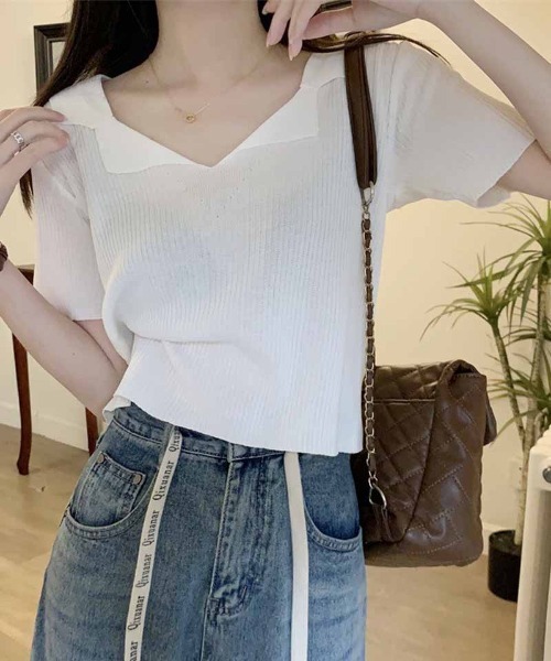 shoppinggo tシャツ 半袖 ニット レディース 半袖 襟付きニット 半袖