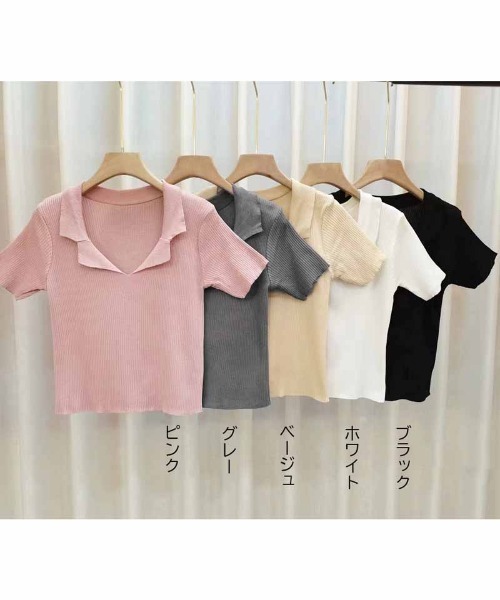 shoppinggo tシャツ ニット レディース 半袖 襟付きニット 半袖