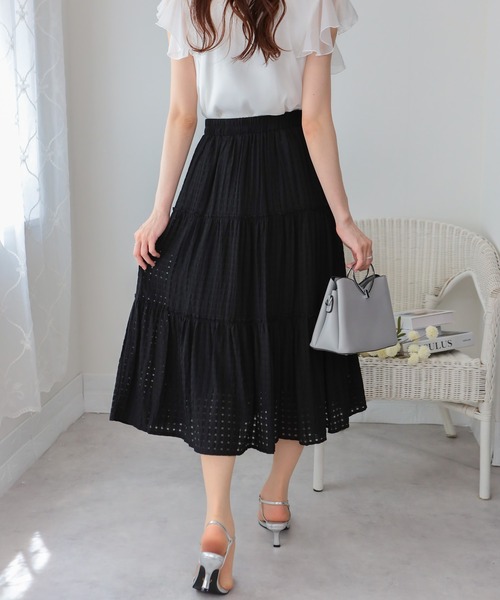 スカート Yuki ウォッシャブル】ポケット付 切替フレアスカート ストレッチ グレー