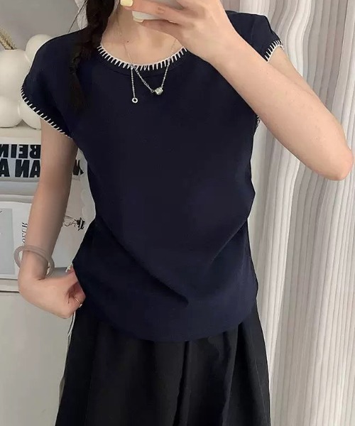 tシャツ ステッチTシャツ サイドギャザー Tシャツ ストレッチ カットソー フレンチスリーブ 夏 トップス 夏服 レディース