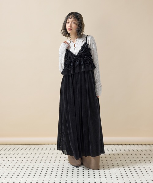 en CAnAF ワンピース 「重ねるだけでコーデが華やぐ」ベロアメッシュ