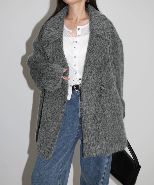 andme コート アウター シャギー起毛ミドル丈ジャケットコート