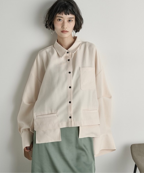 THE Yon ブラウス シャツ ポケットデザインタックスリーブクロップド