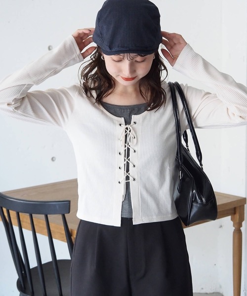 d.i.a. 長袖 Tシャツ レースアップ tiptop（ティップトップ） tシャツ レースアップレイヤード長袖プル