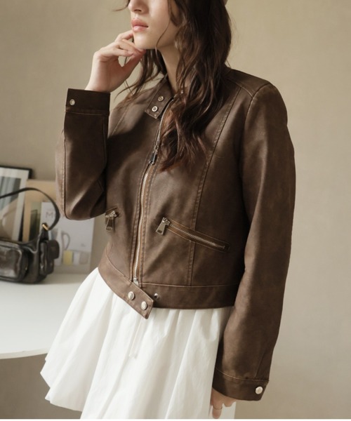 ULYSSES レザージャケット ライダース ノーカラーライダースジャケット