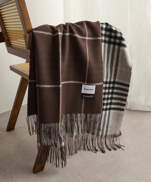 【新品 未使用】 SET UP7 カシミア100% チェック柄 マフラー セール】【SETUP7】ピュアカシミア100% カシミア チェック マフラー