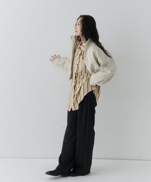 【極美品】マルゴーヴィンテージ ボリュームスリーブ ジップブルゾン ネイビー F THREE FIFTY STANDARD × MARI NAGASAKA ブルゾン〈ネイビー〉｜THREE