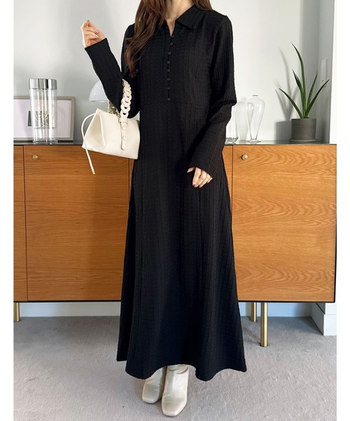 GeeRA（ジーラ） ワンピース ポロ衿表面感素材マーメイドワンピース