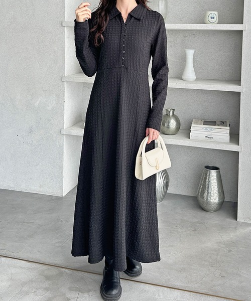 GeeRA（ジーラ） ワンピース ポロ衿表面感素材マーメイドワンピース