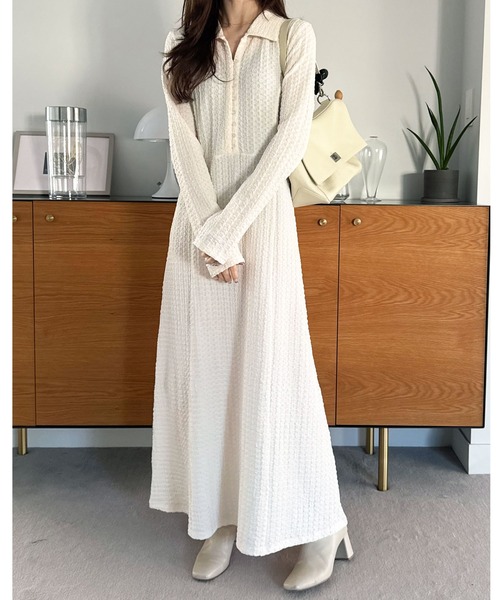 GeeRA（ジーラ） ワンピース 全骨格細見え！レース見えポロ襟表面感