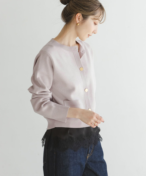 NOBLE（ノーブル） カーディガン ダブル編みショートカーデ レディース