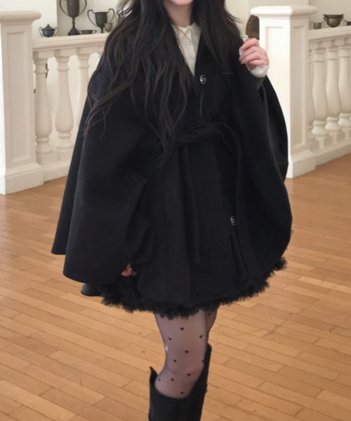 Diosfront ポンチョ オーバーサイズメルトンポンチョコート レディース