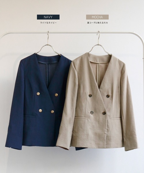 「WHITE JOOLA」 ノーカラージャケット S ネイビー レディース_画像6