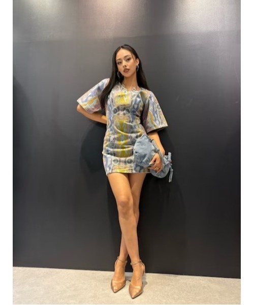パーティードレス ワンピース Christian Lacroix デニム×幻想的プリント タペストリードレス
